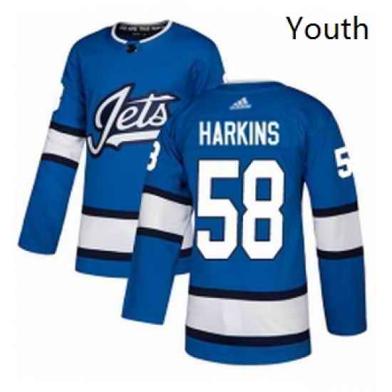 Youth Adidas Winnipeg Jets 58 Jansen Harkins Authentic Blue Alternate NHL Jersey